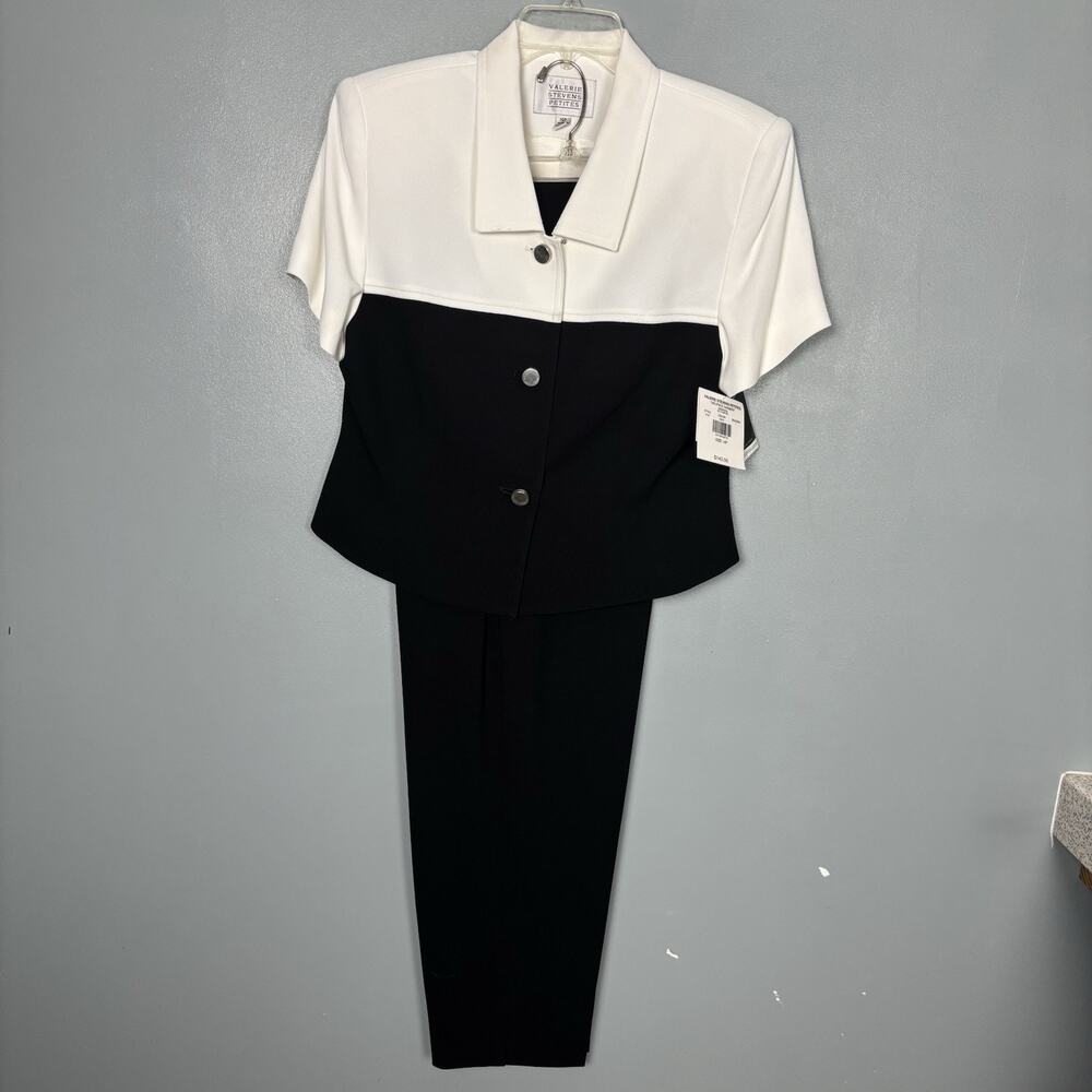 Vintage Y2K Womens 2 Piece Dress Suit Shirt Office Set White Black Button 14P